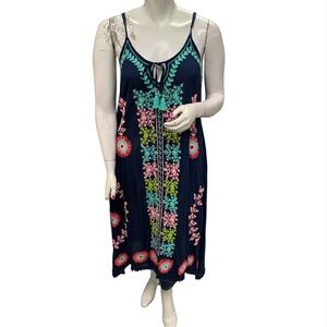 Ruby Yaya Floral Embroidered Navy Dress Size L